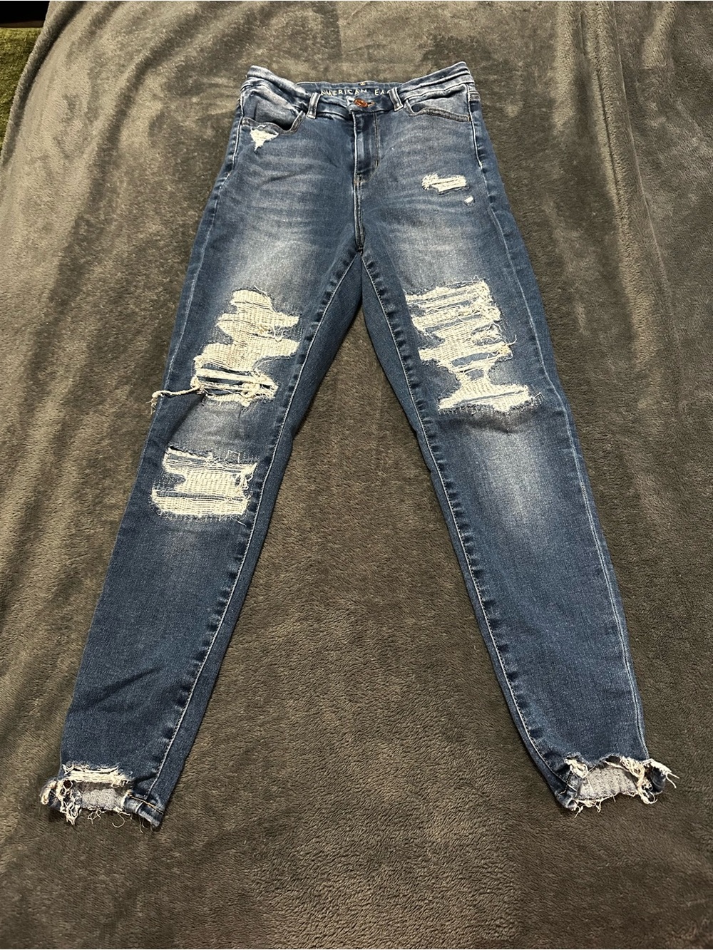 American Eagle Outfitters Ripped Skinny Jeans - Dark Blue Wash